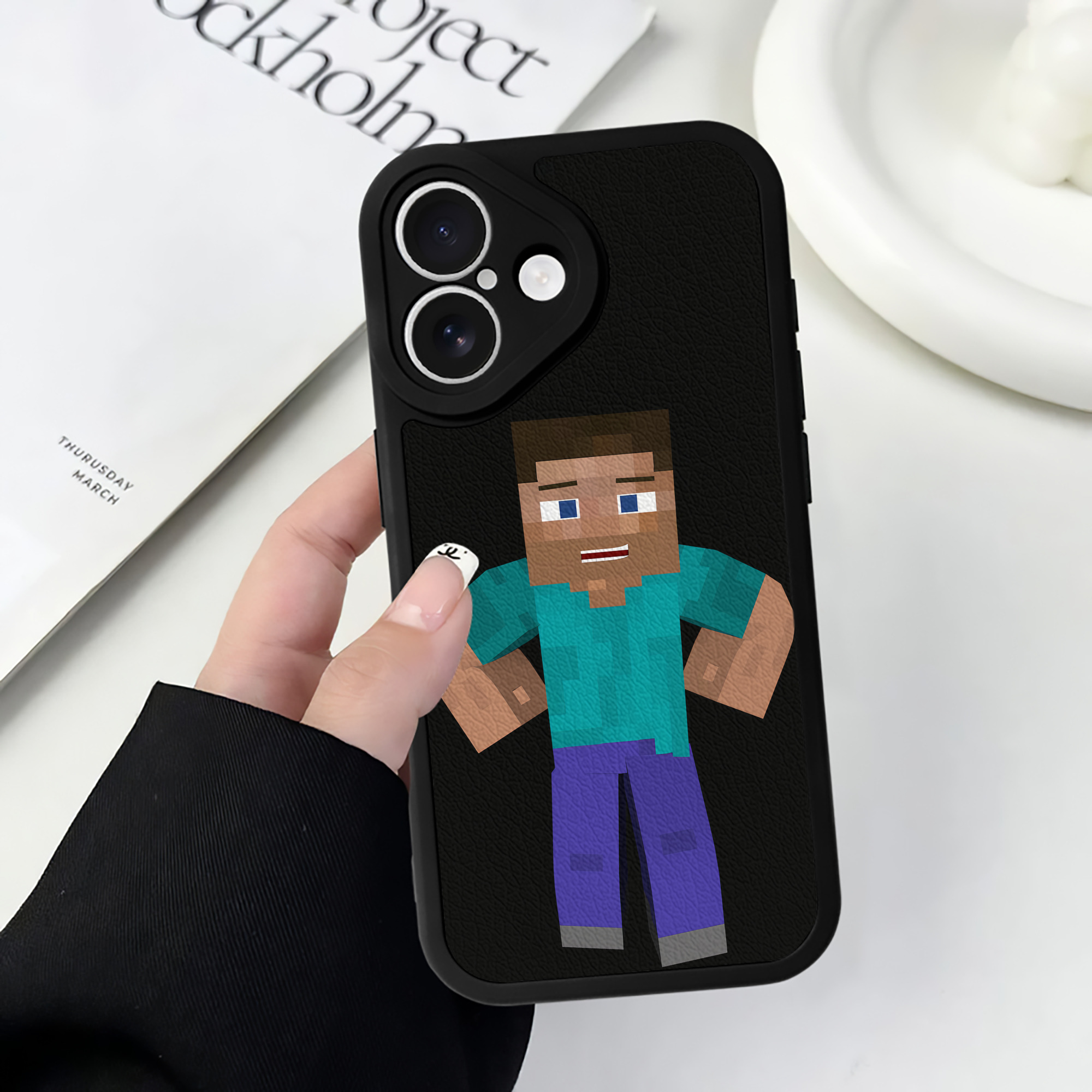 （画像用） マインクラフト ブロックの世界 Minecraft MC Block world 【iPhone 16シリーズ対応】シリコンスマホケース（レザー調） 材質：シリコン